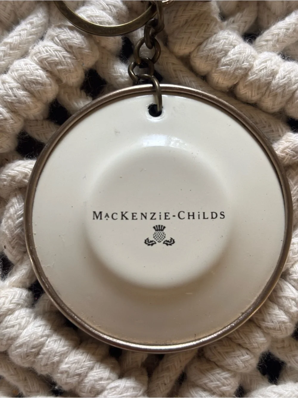 New MacKenzie-Childs Courtly Check Enamel Mini Plate Key Ring